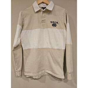 YALE UNIVERSITY Men's RUGBY Style 100% Cotton Beige & White XS Shirt